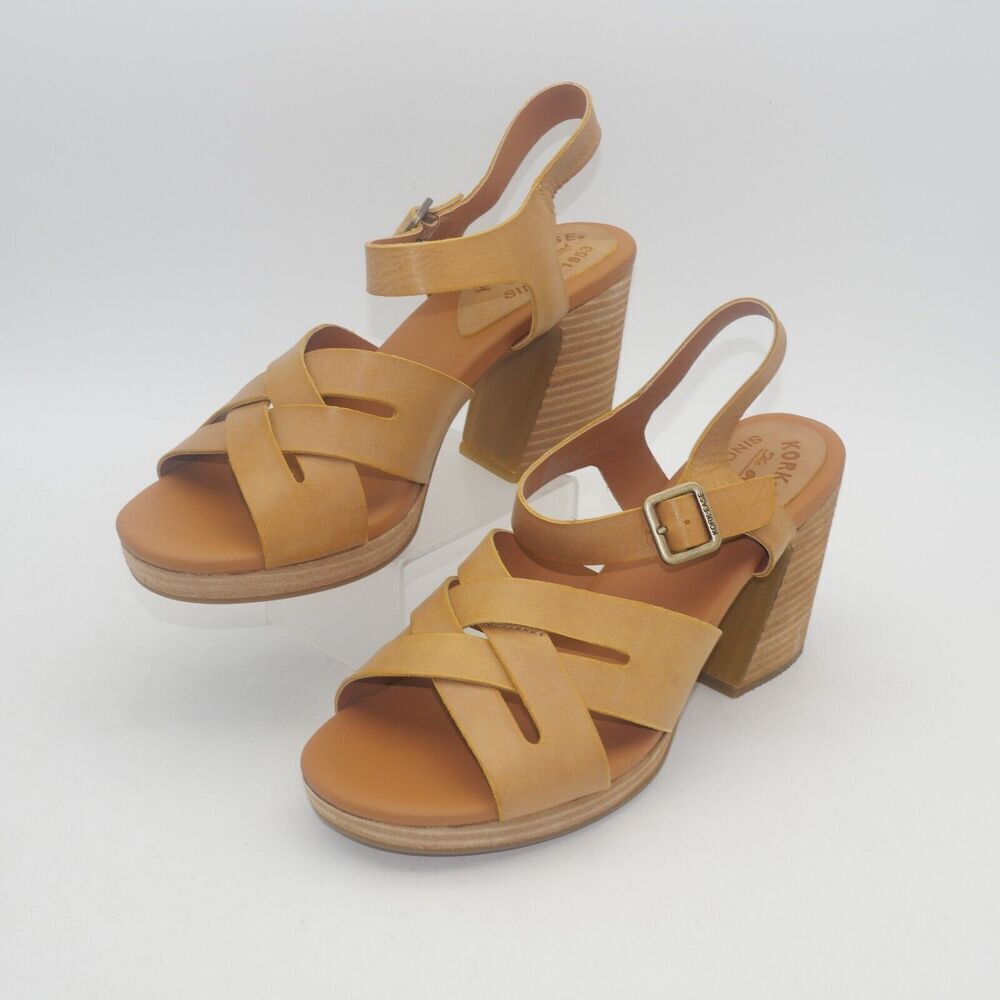 NEW Kork-Ease Hutton Leather Ankle Strap Platform Sandals Yellow Women's 9 - Picture 2 of 8
